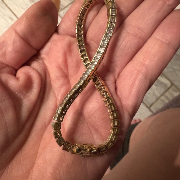 VTG Sterling Silver 925  14kt Gold Plated Princess Cut CZ Tennis Bracelet 8 In - Picture 10 of 12